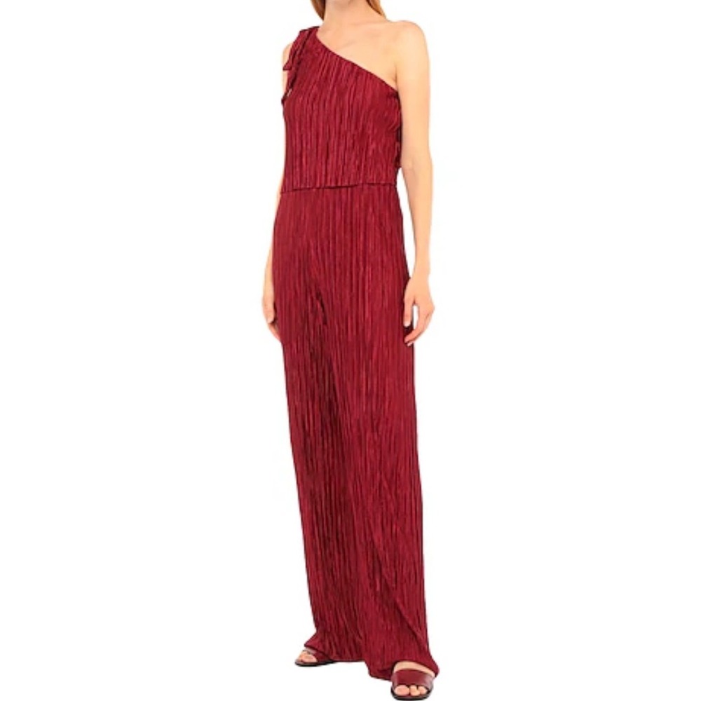 Marc Ellis Red One Shoulder Plisse Jumpsuit MEJS194FW XS New